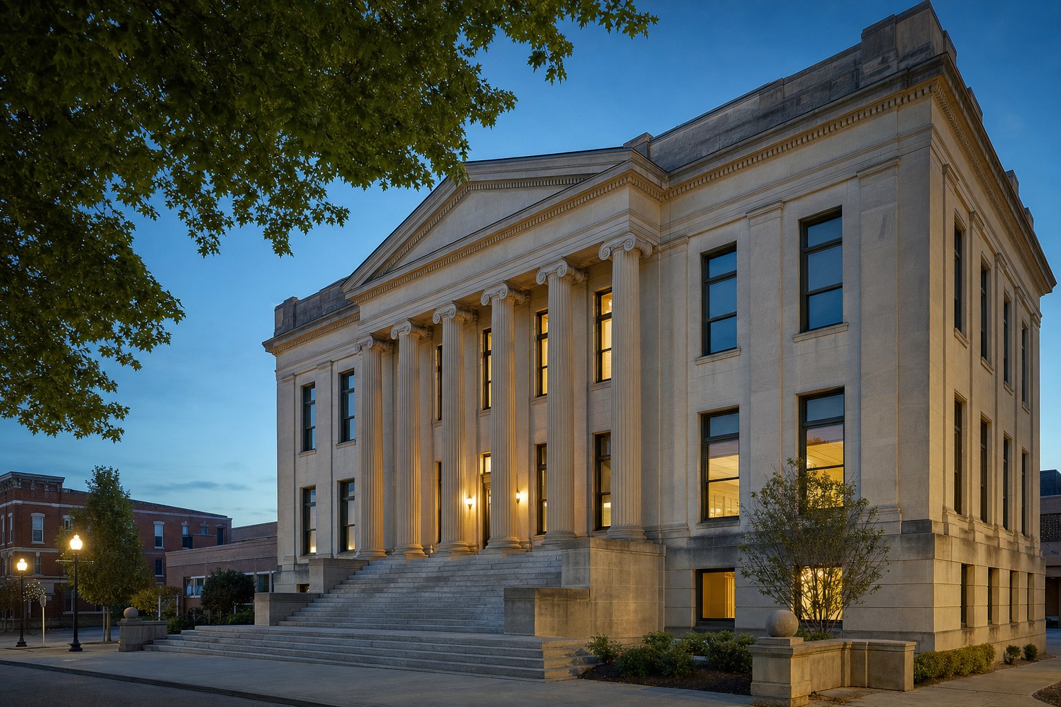 Historic Kentucky courthouse exterior at dawn