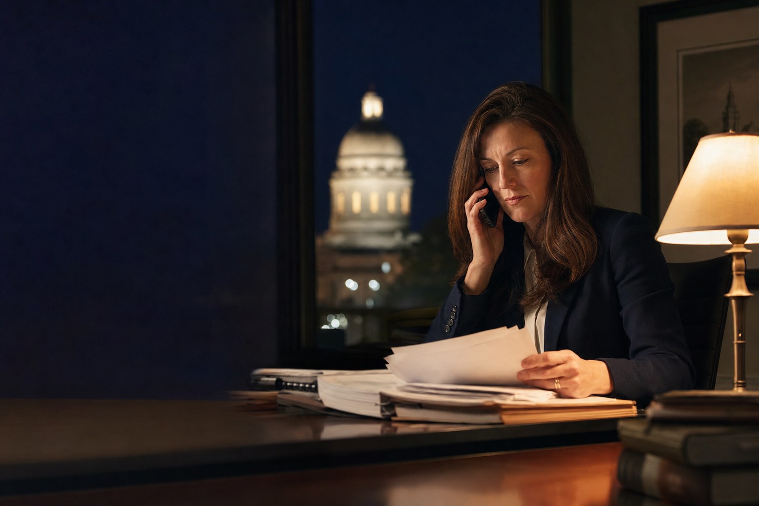 Illustrative scene of a defense attorney answering a late-night call